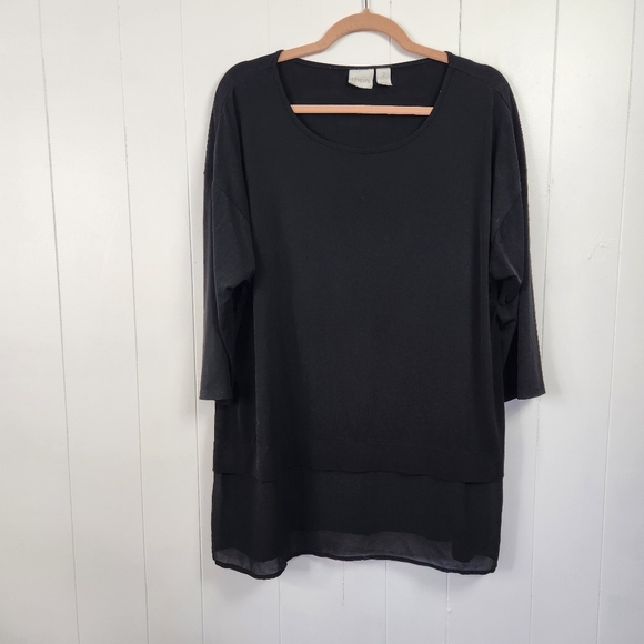 Chico's Black Slinky Knit Top 3/4 Sleeves Stretchy Tunic Office Work Wear Career - Picture 7 of 8